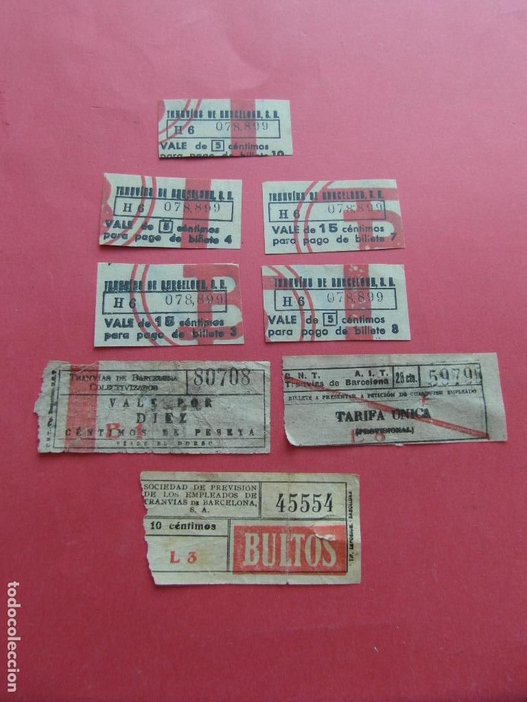 Colecionismos Bilhetes de Transporte: LOTE 8 VALE TRANVIA DE BARCELONA - GUERRA CIVIL SINDICATO TRANSPORTE COLECTIVIZADO