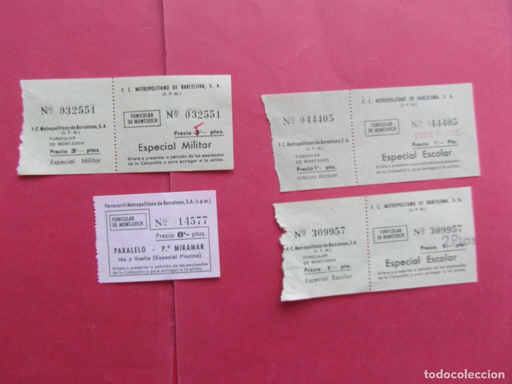 Colecionismos Bilhetes de Transporte: LOTE 4 BILLETES DIFERENTES F.C. METROPOLITANO METRO BARCELONA FUNICULAR MONTJUICH MILITAR ESCOLAR PI