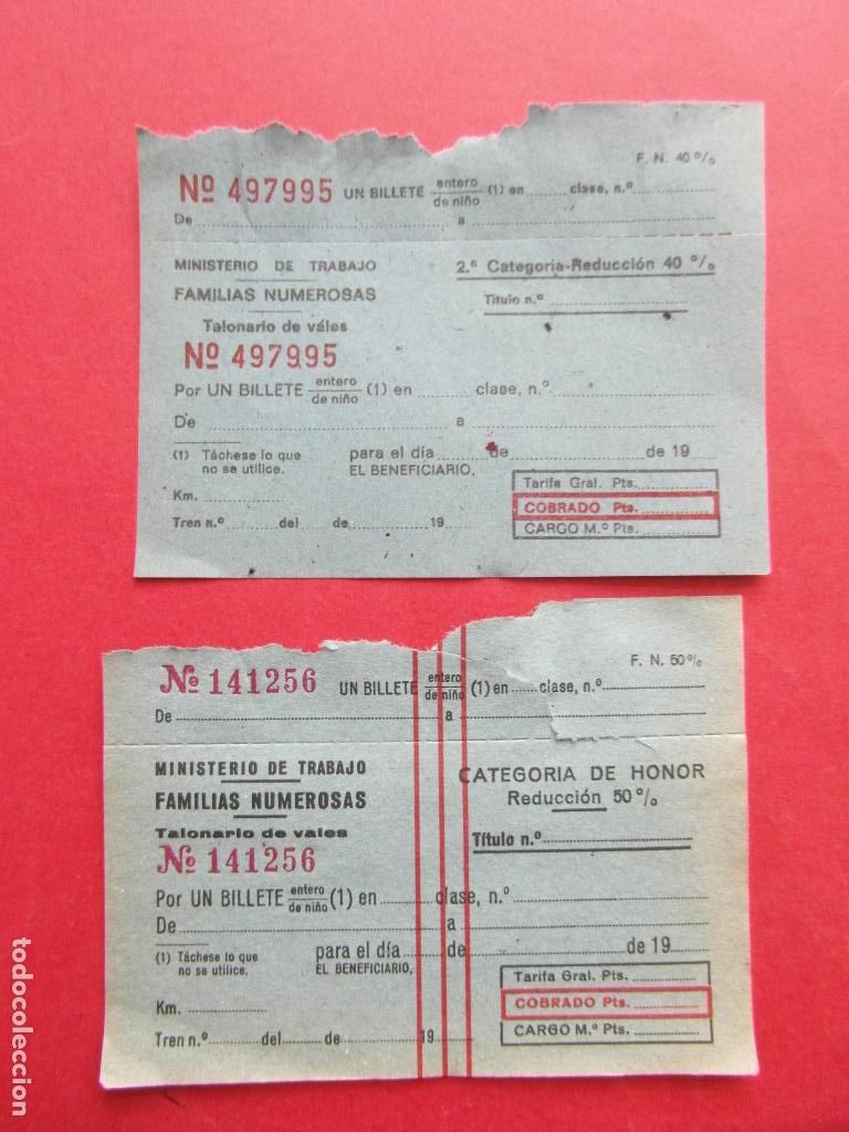 Coleccionismo billetes de transporte: FAMILIAR NUMEROSAS CATEGORIA HONOR REDUCCION 50 % Y 2&ordf; REDUCCI&Oacute;N 40 % UN BILLETE RENFE FERROCARRIL