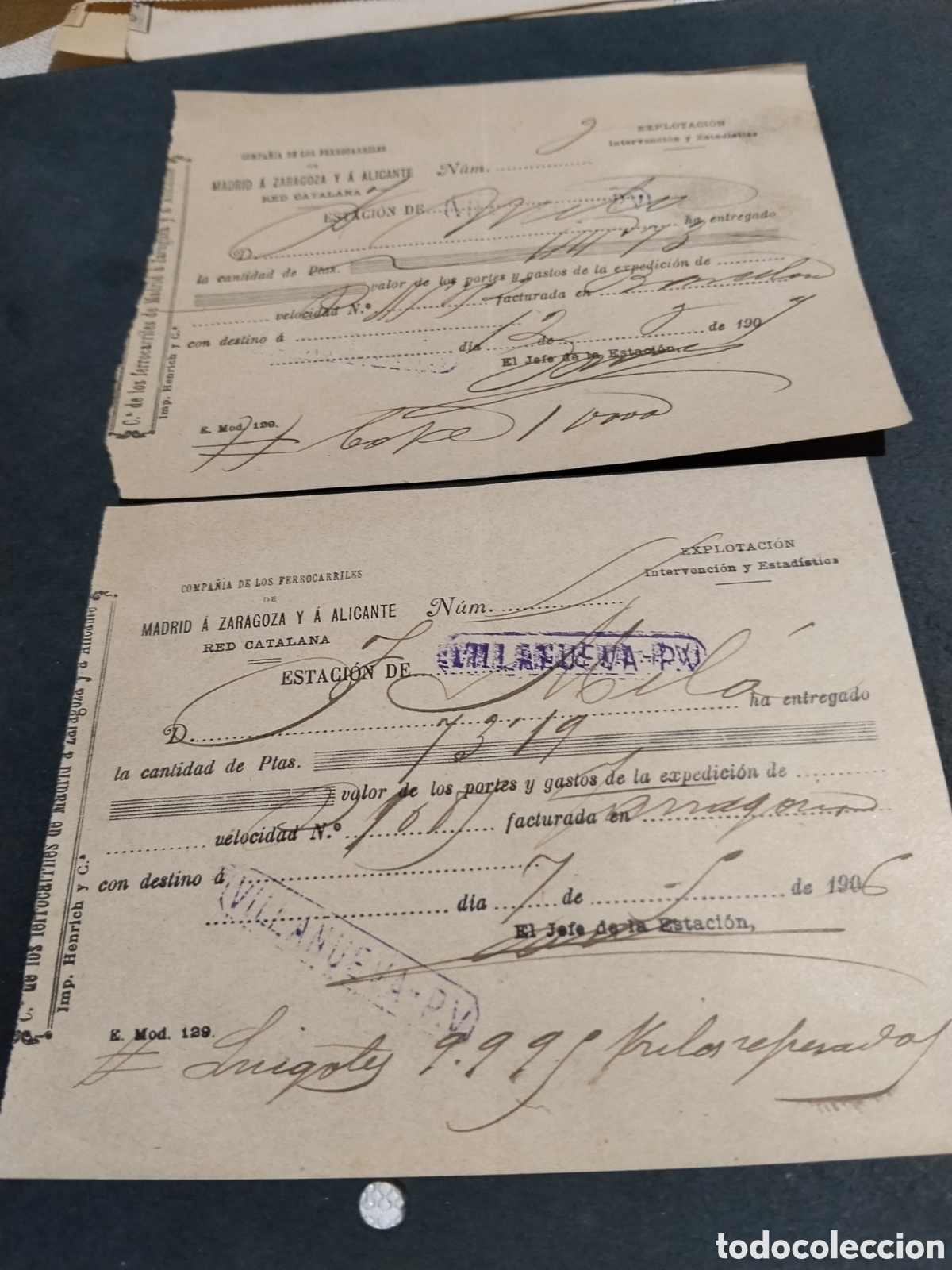 Coleccionismo billetes de transporte: Compa&ntilde;&iacute;a de Los ferrocarriles de Madrid a Zaragoza y a Alicante 1906-07