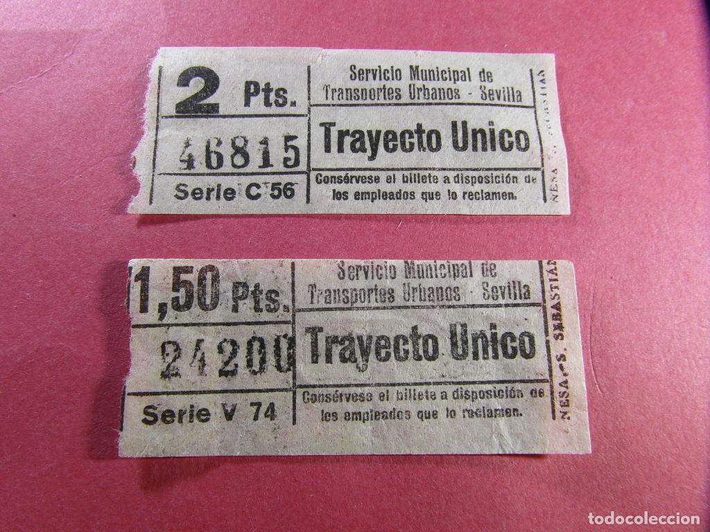 Coleccionismo billetes de transporte: TRANSPORTES URBANOS DE SEVILLA - LOTE 2 BILLETES DIFERENTES