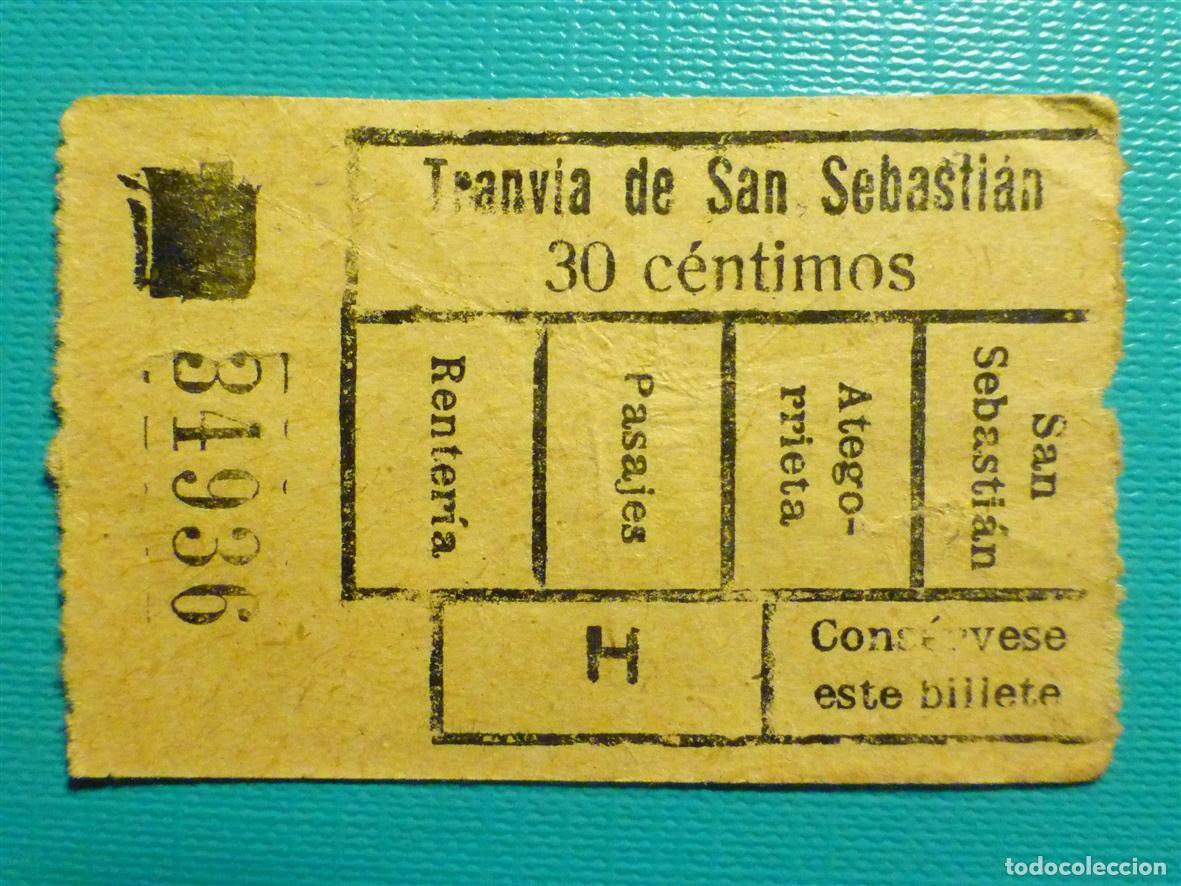 Coleccionismo billetes de transporte: Billete Tranvia San Sebastian - 30 c&eacute;ntimos - Ategorrieta, Pasajes, Renteria