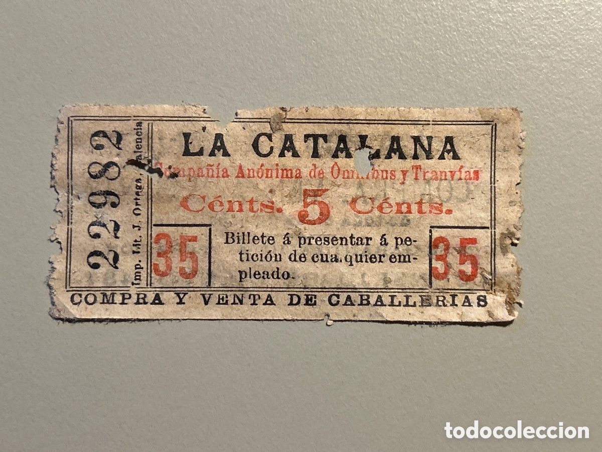 Coleccionismo billetes de transporte: Billete La Catalana &ndash; Compa&ntilde;&iacute;a An&oacute;nima de &Oacute;mnibus y Tranv&iacute;as - Caballer&iacute;as - Barcelona
