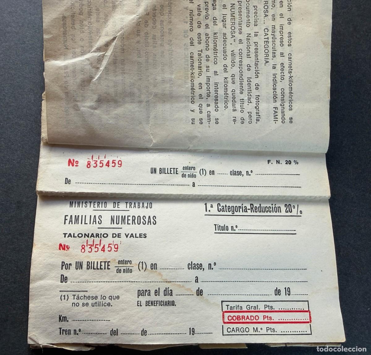 Coleccionismo billetes de transporte: TALONARIO FAMILIAS NUMEROSAS / VALES VIAJES FERROCARRIL