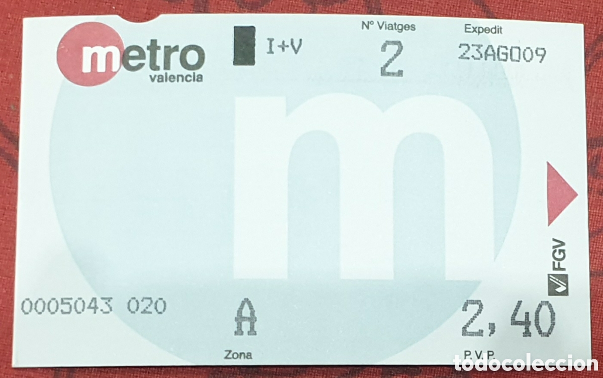 Coleccionismo billetes de transporte: Metro de Valencia. Billete ida y vuelta a&ntilde;o 2009