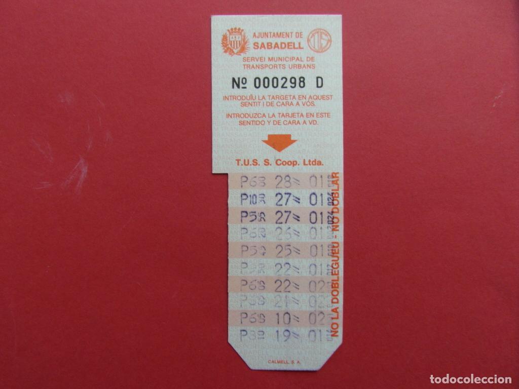 Coleccionismo billetes de transporte: 1 TARJETA RESISTIVA BONO BUS - SABADELL T.U.S. S. COOP. LTDA.