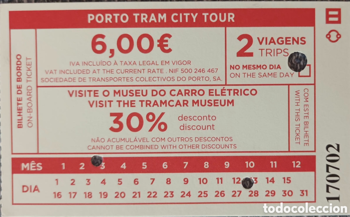 Coleccionismo billetes de transporte: BILLETE VISITA OPORTO EN TRANVIA