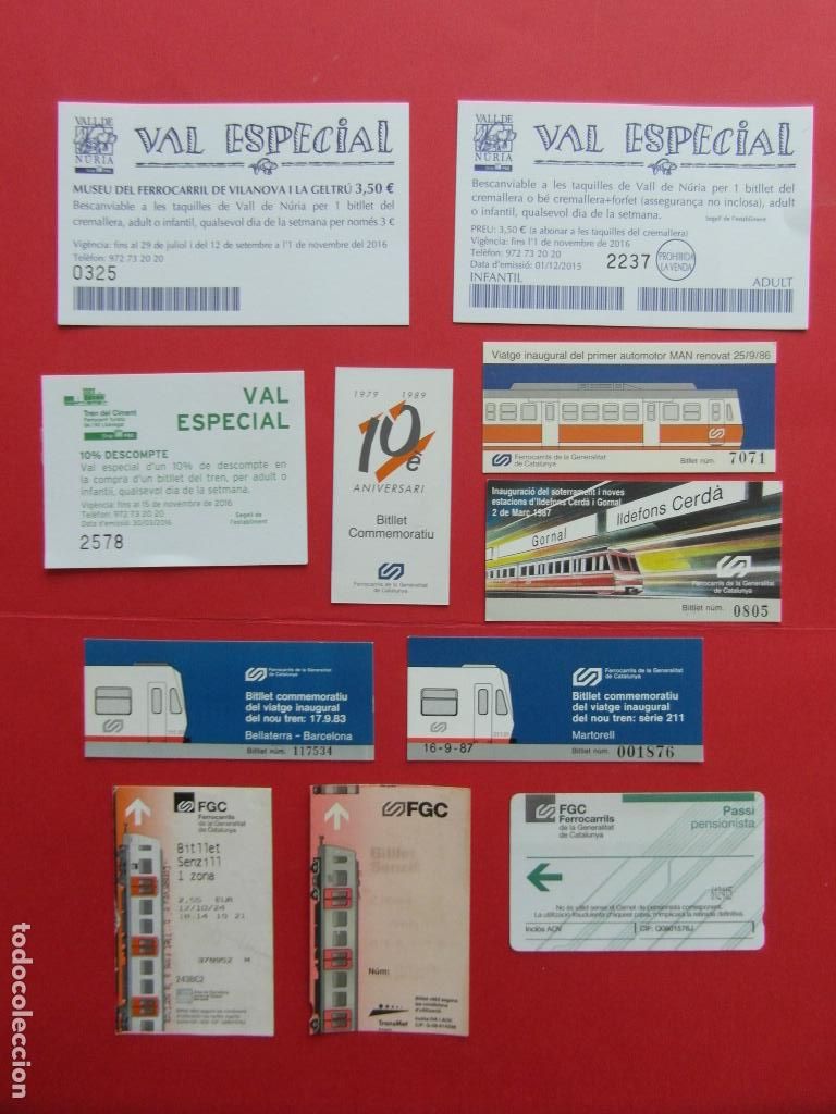 Coleccionismo billetes de transporte: 11 TARJETAS DIFERENTES Y CONMEMORATIVAS FGC FERROCARRIL GENERALITAT BARCELONA NURIA VALE TREN CIMENT