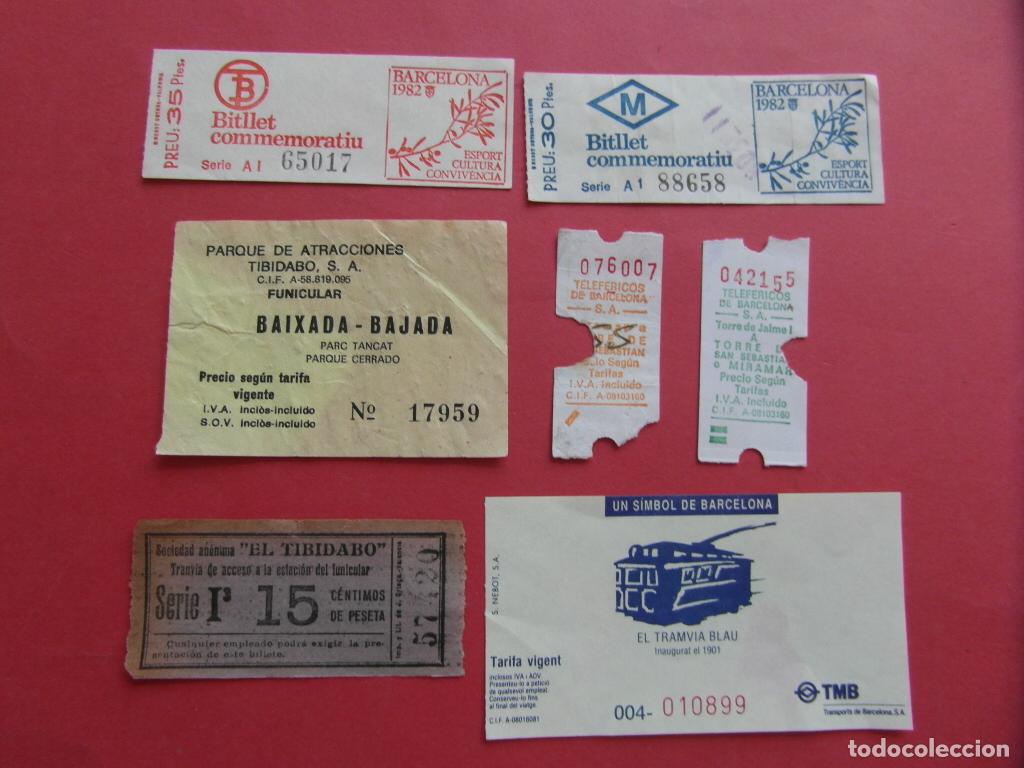 Coleccionismo billetes de transporte: 7 BILLETES DIFERENTES TIBIDABO AEREO PUERTO TRAMVIA TRANVIA BLAU AZUL FUNICULAR TELEFERICO CONMEMORA