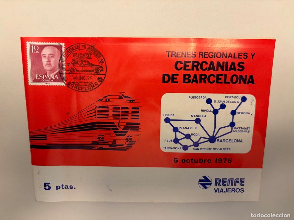Coleccionismo billetes de transporte: Librito de Horarios tren y cercan&iacute;as RENFE Barcelona 1975 - Con matasellos SEAT