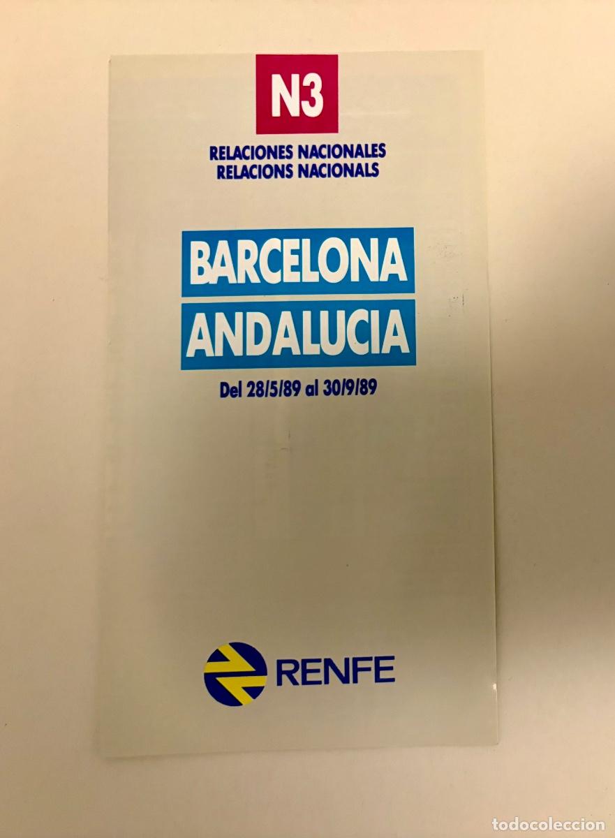 Coleccionismo billetes de transporte: Folleto de Horarios tren 1989 - RENFE - BARCELONA ANDALUC&Iacute;A . N3