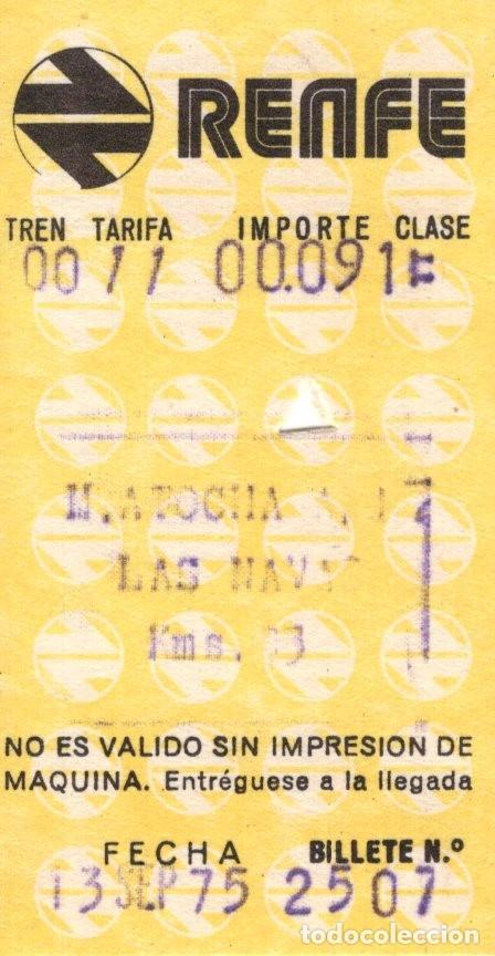 Coleccionismo billetes de transporte: Antiguo billete Renfe, 13 de septiembre 1975. Madrid Atocha-Las Navas del Marques.