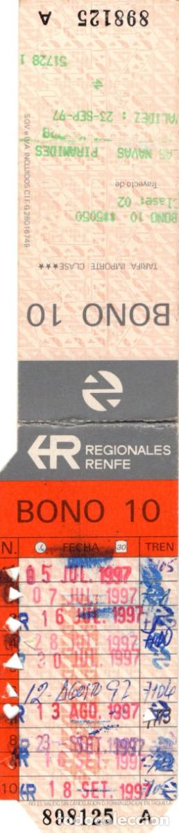 Coleccionismo billetes de transporte: Antiguo abono Renfe 10 billetes, verano 1997. Las Navas del Marques-Piramides.