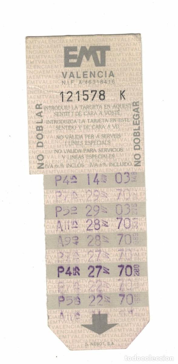 Coleccionismo billetes de transporte: Bonob&uacute;s original EMT Valencia &ndash; Billete transporte p&uacute;blico antiguo usado