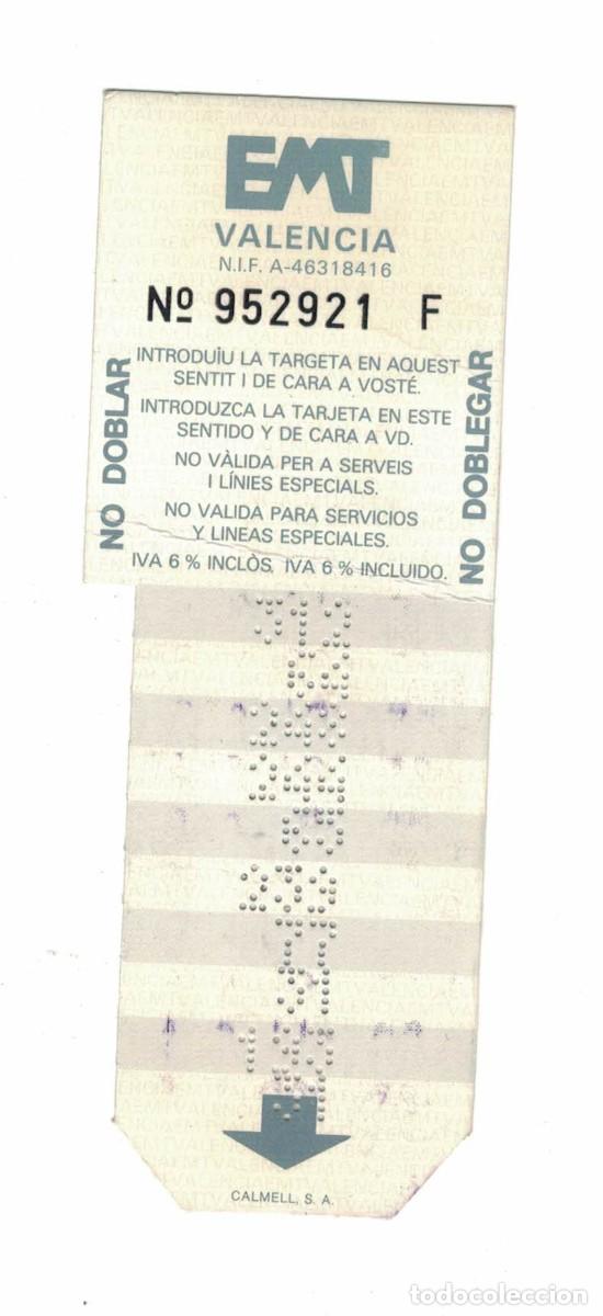 Coleccionismo billetes de transporte: Bonob&uacute;s EMT Valencia original &ndash; Billete transporte p&uacute;blico con perforaciones