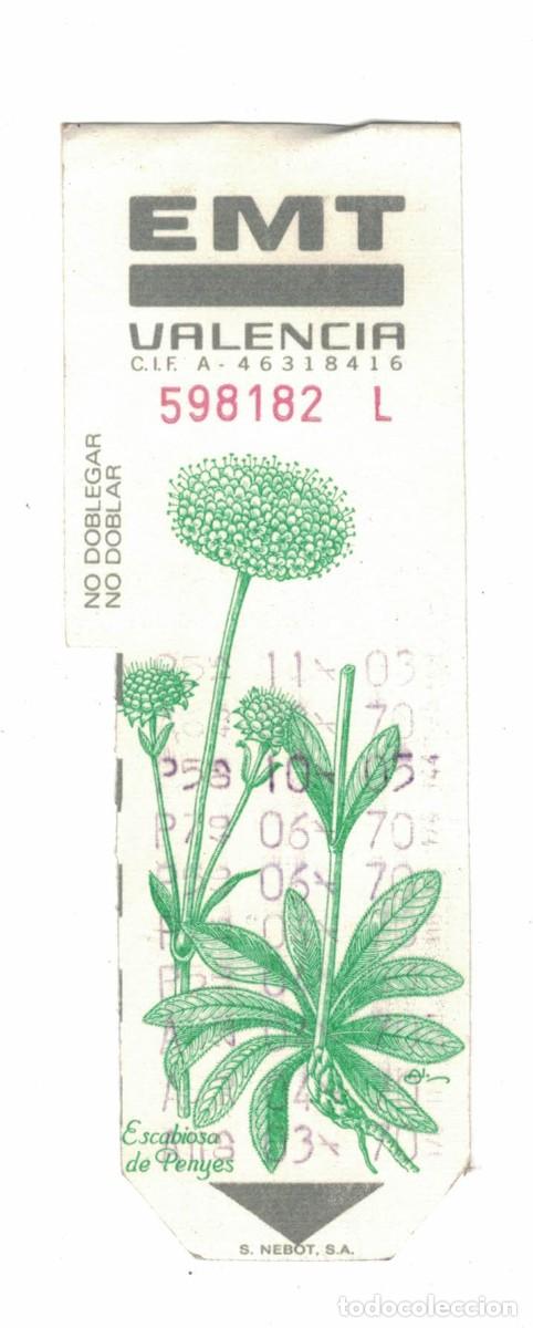 Coleccionismo billetes de transporte: Bonob&uacute;s EMT Valencia con ilustraci&oacute;n bot&aacute;nica &ldquo;Escabiosa de Penyes&rdquo; &ndash; Billete transporte usado