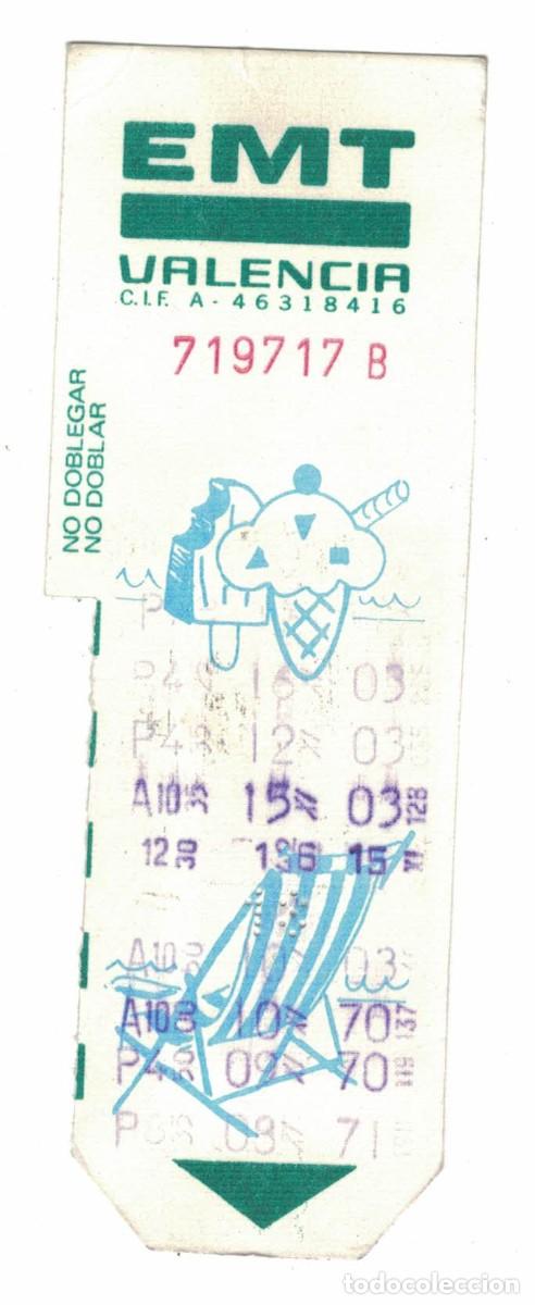 Coleccionismo billetes de transporte: Bonob&uacute;s EMT Valencia con motivos playa y helados &ndash; Billete transporte usado