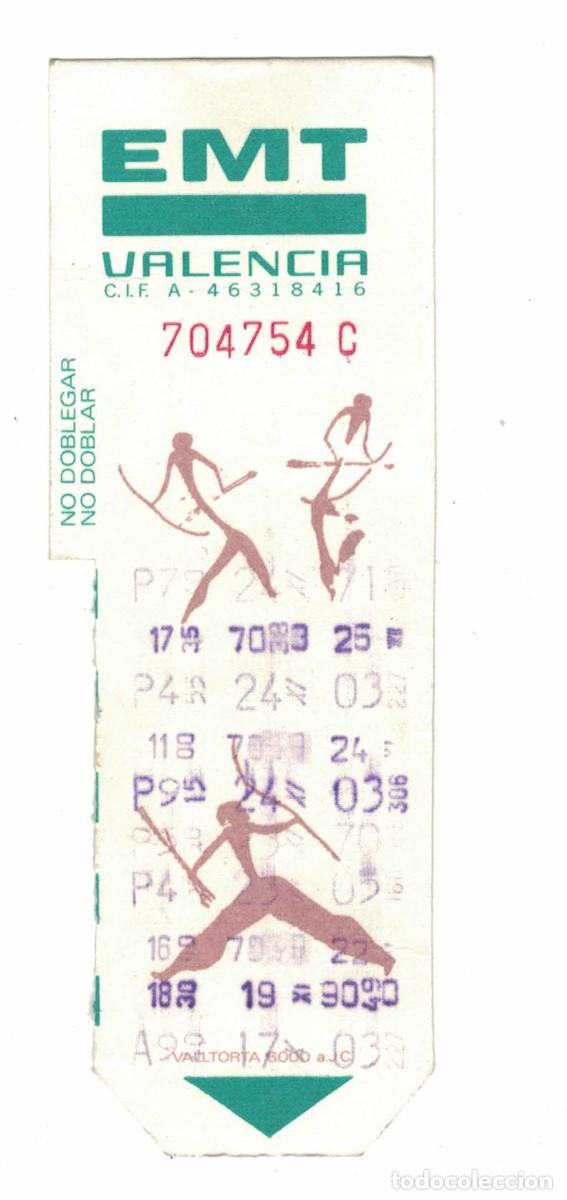 Coleccionismo billetes de transporte: Bonob&uacute;s EMT Valencia con dise&ntilde;o de figuras atl&eacute;ticas &ndash; Billete transporte usado