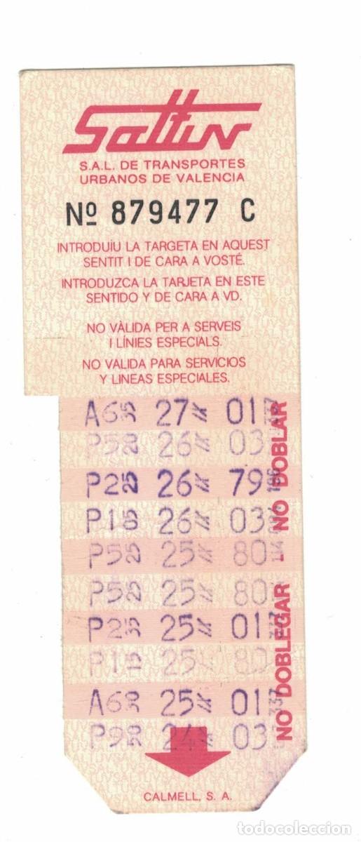 Coleccionismo billetes de transporte: Bonob&uacute;s S.A.L. de Transportes Urbanos Valencia &ndash; Billete transporte p&uacute;blico usado