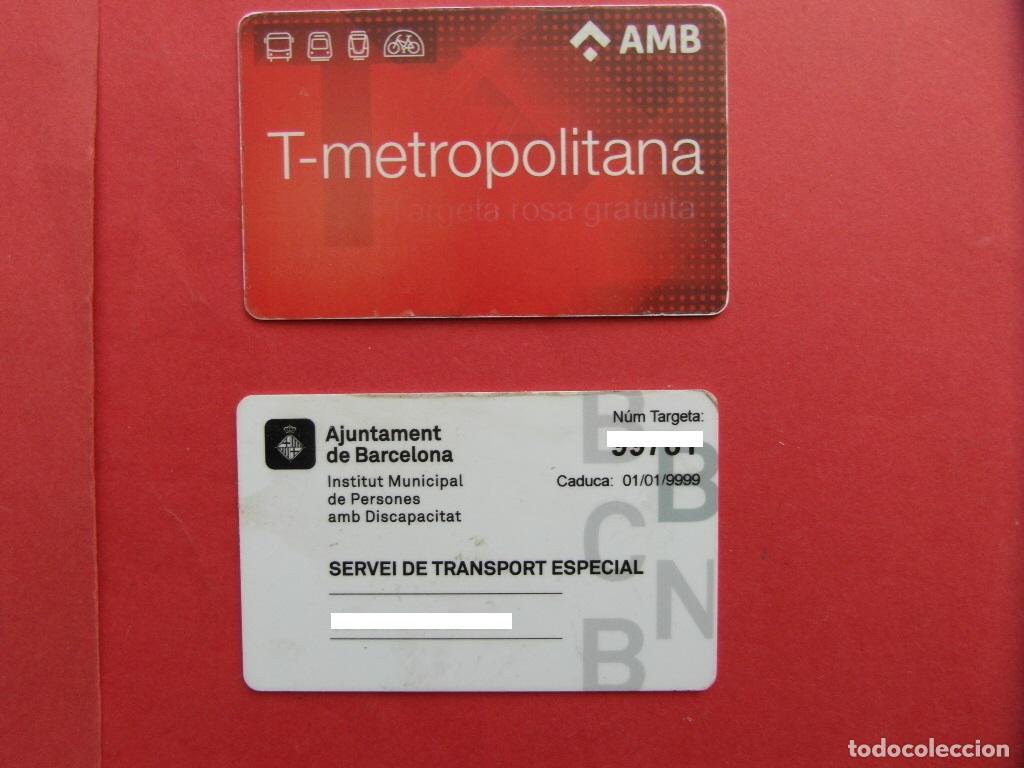 Coleccionismo billetes de transporte: 2 TARJETAS DE PLASTICO AJUNTAMENT BARCELONA SERVEI TRANSPORT ESPECIAL Y T-METROPOLITANA