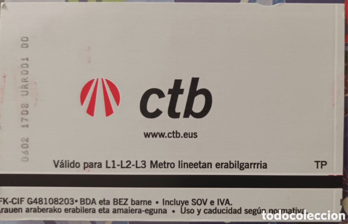 Coleccionismo billetes de transporte: BILLETE CONSORCIO TRANSPORTES DE BIZKAIA