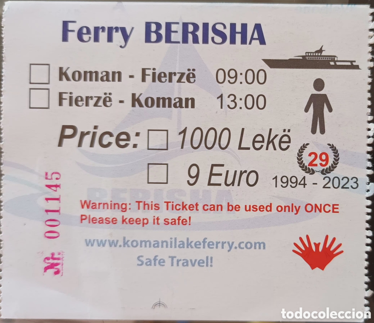 Coleccionismo billetes de transporte: BILLETE FERRY BERISHA