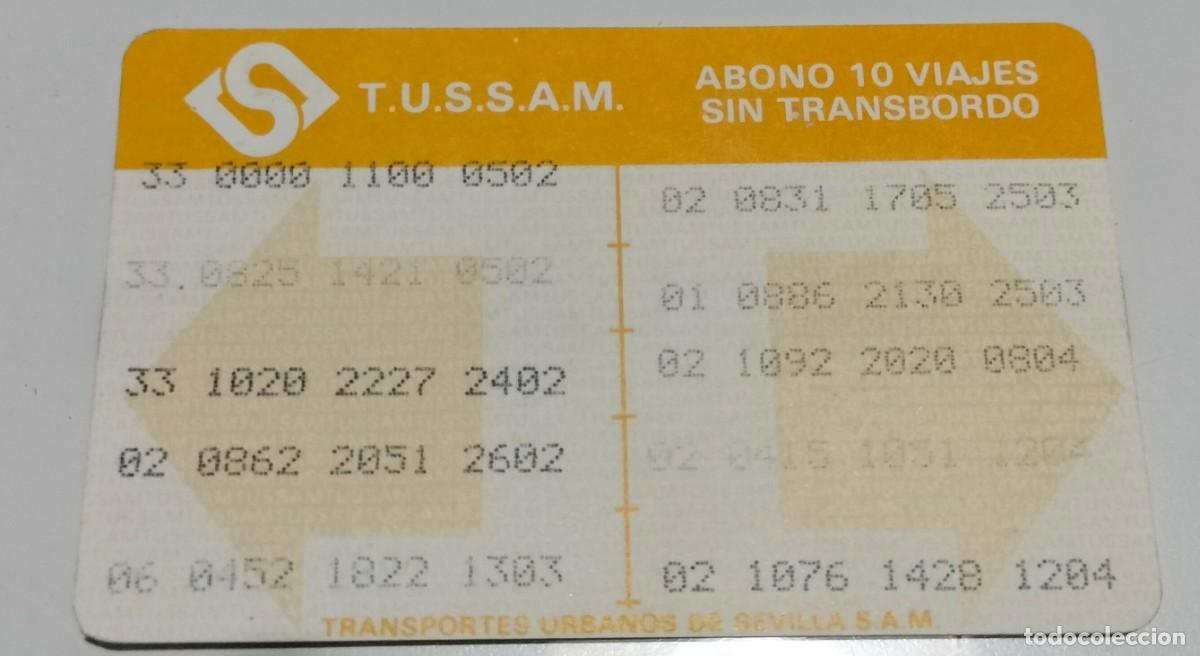 Collezionismo Biglietti di trasporto: Bonob&uacute;s TUSSAM Sevilla amarillo 10 viajes sin transbordo &ndash; Publicidad Repsol Motor Oil