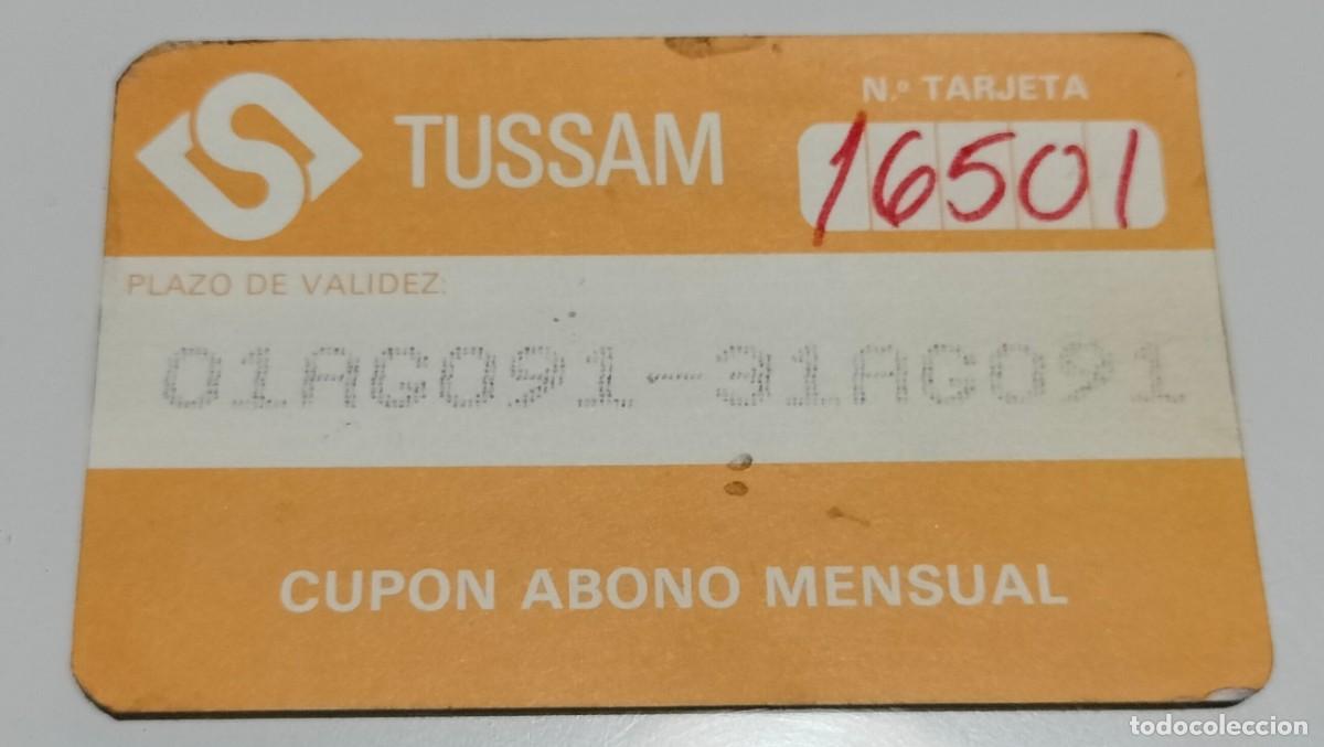Coleccionismo billetes de transporte: TUSSAM Sevilla cup&oacute;n abono mensual agosto 1991 &ndash; Naranja con banda magn&eacute;tica