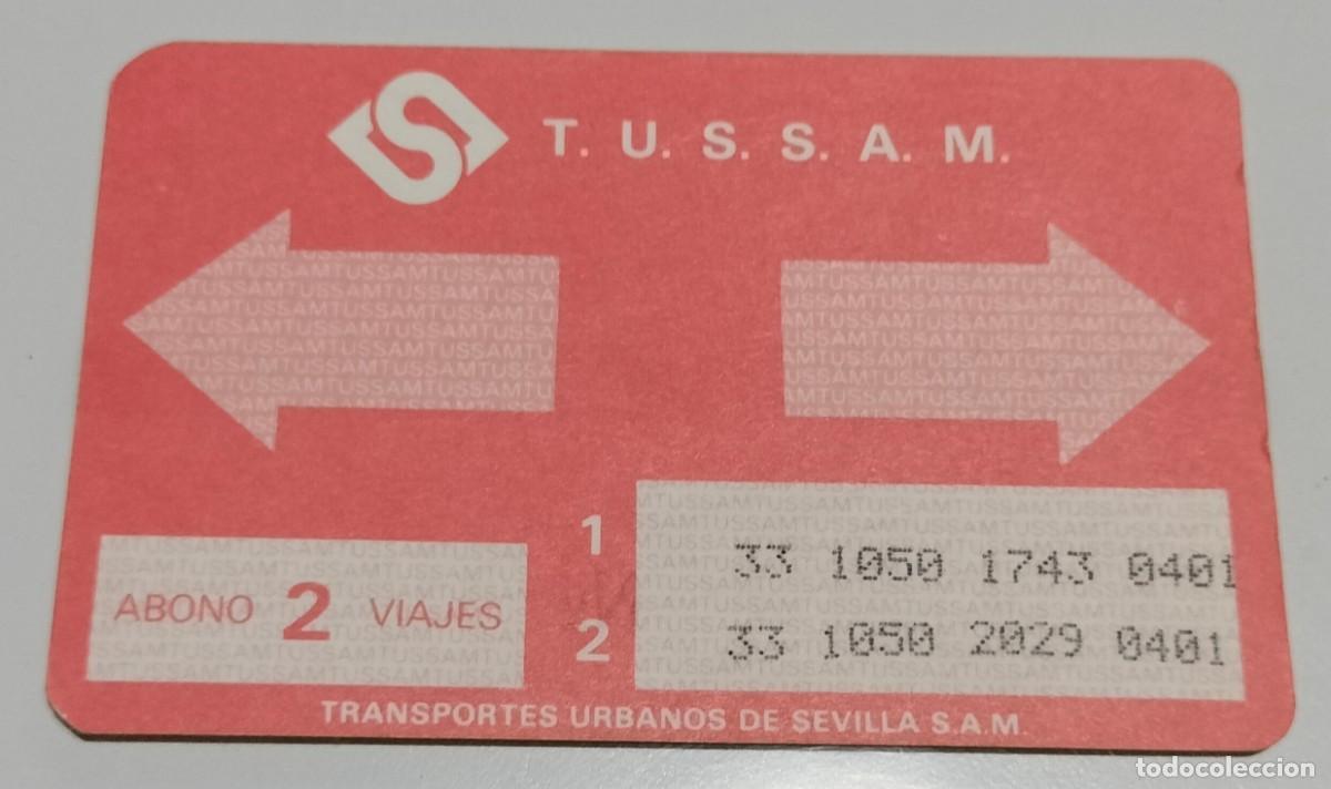 Coleccionismo billetes de transporte: Bonob&uacute;s TUSSAM Sevilla rojo &ndash; Abono 2 viajes con transbordo &ndash; Banda magn&eacute;tica