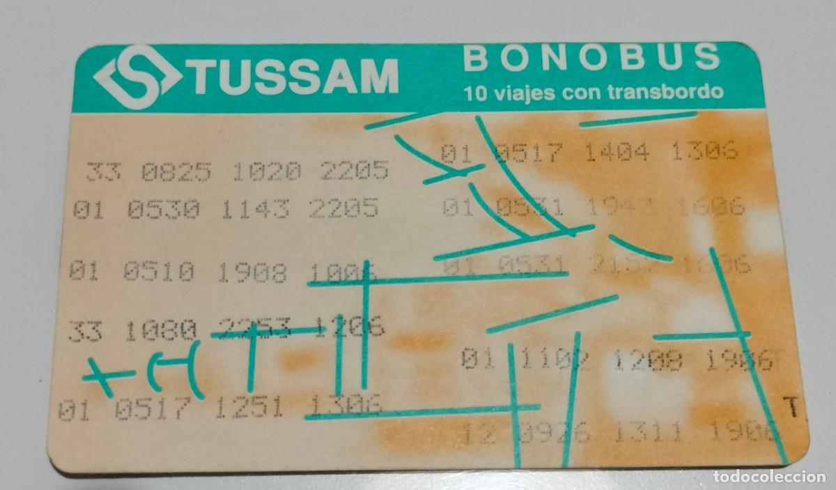 Coleccionismo billetes de transporte: Bonob&uacute;s TUSSAM Sevilla 10 viajes con transbordo &ndash; Verde y naranja &ndash; Banda magn&eacute;tica