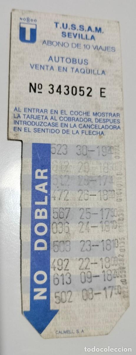 Coleccionismo billetes de transporte: Bonob&uacute;s TUSSAM Sevilla azul 10 viajes &ndash; Venta en taquilla &ndash; Formato alargado