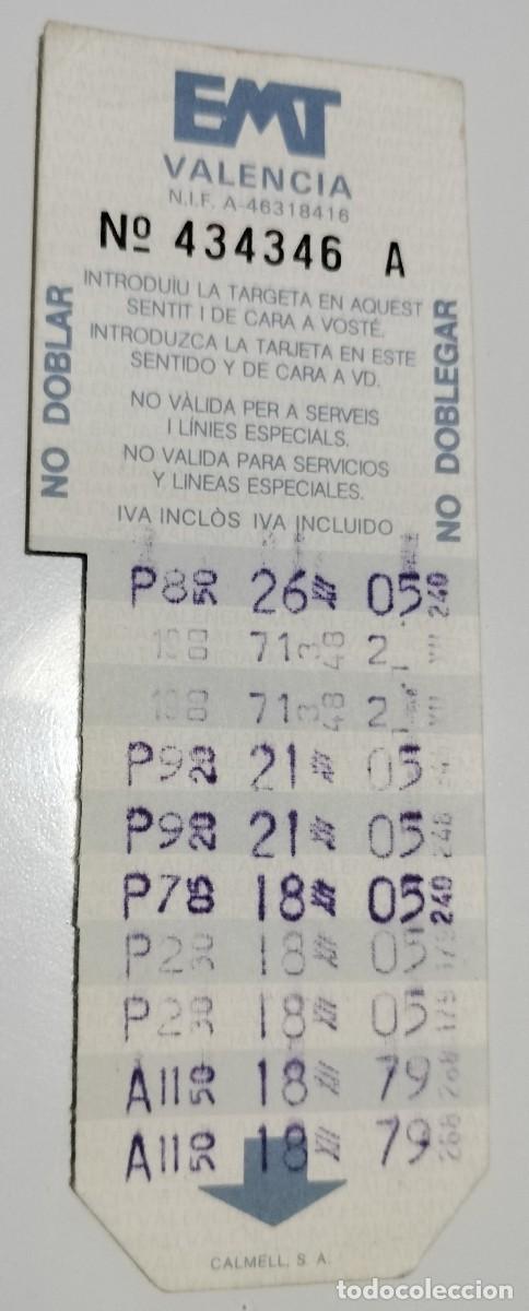 Coleccionismo billetes de transporte: Bonob&uacute;s antiguo EMT Valencia &ndash; Formato alargado con muesca