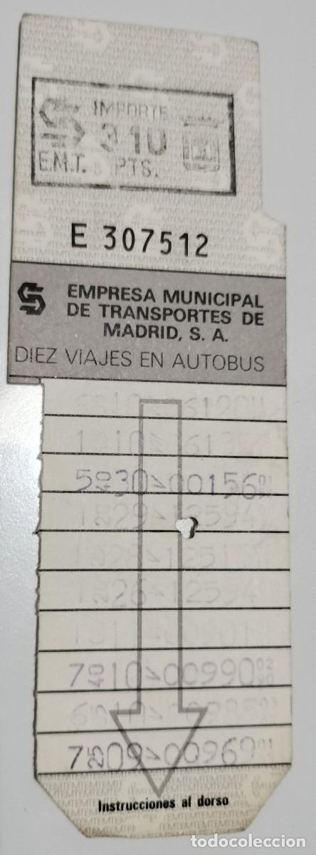 Coleccionismo billetes de transporte: Bonob&uacute;s EMT Madrid 310 pesetas &ndash; 10 viajes &ndash; Gris &ndash; A&ntilde;os 80 &ndash; &laquo;Bono bueno&raquo;