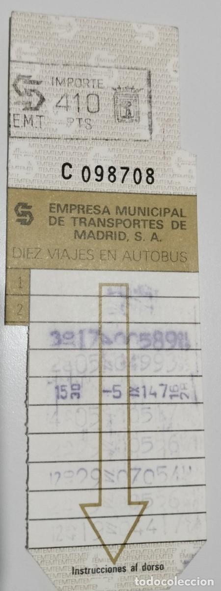Coleccionismo billetes de transporte: Bonob&uacute;s EMT Madrid 410 pesetas &ndash; 10 viajes &ndash; Ocre &ndash; Tarifa 1989&ndash;1990