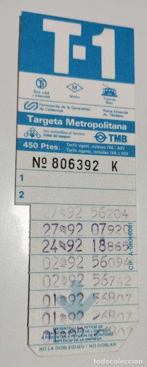Coleccionismo billetes de transporte: T-1 Barcelona 450 pesetas azul &ndash; Baloncesto M&uacute;nich 72 &ndash; 2 viajes sin cancelar