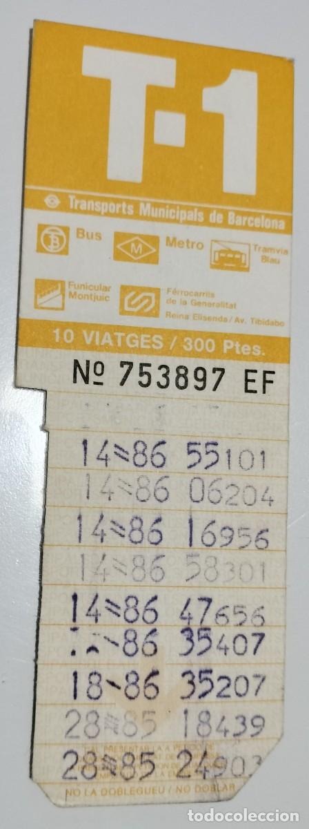 Coleccionismo billetes de transporte: T-1 Barcelona amarilla 300 pesetas &ndash; Reverso Metro de 1926 &ndash; A&ntilde;os 1985&ndash;1986