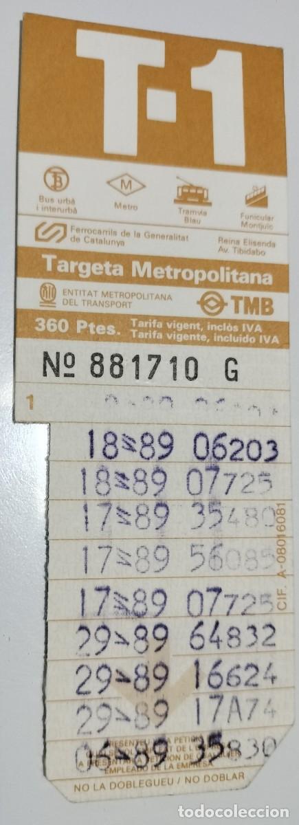 Coleccionismo billetes de transporte: T-1 Barcelona 360 pesetas &ndash; Trampol&iacute;n Mosc&uacute; 1980 &ndash; Cancelaciones 1989 &ndash; TMB