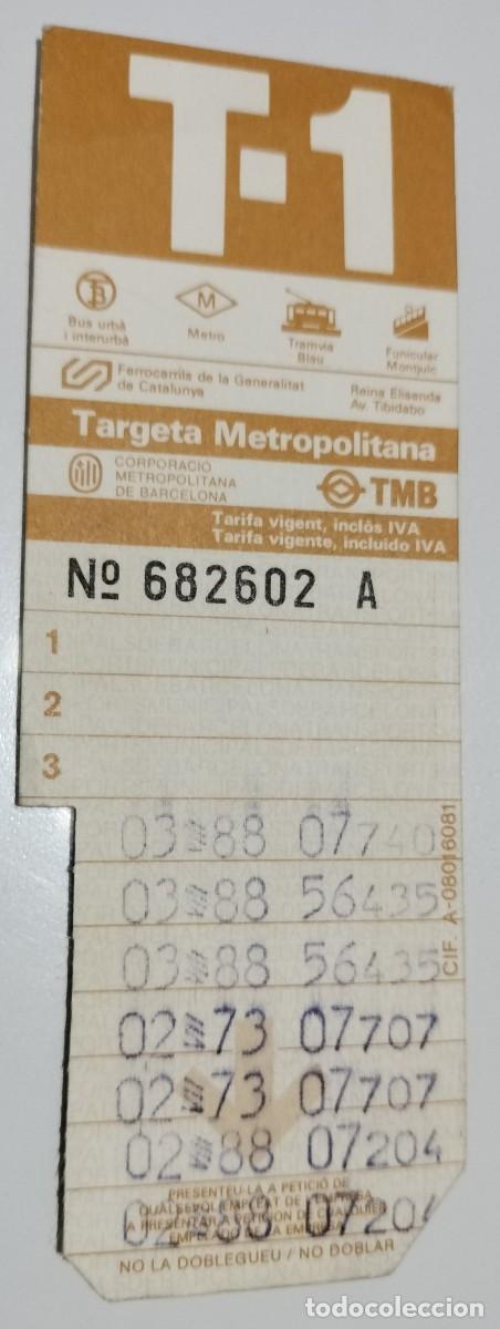 Coleccionismo billetes de transporte: T-1 Barcelona ocre &ndash; 50 km marcha Los &Aacute;ngeles 84 &ndash; 1988 &ndash; 3 casillas sin cancelar