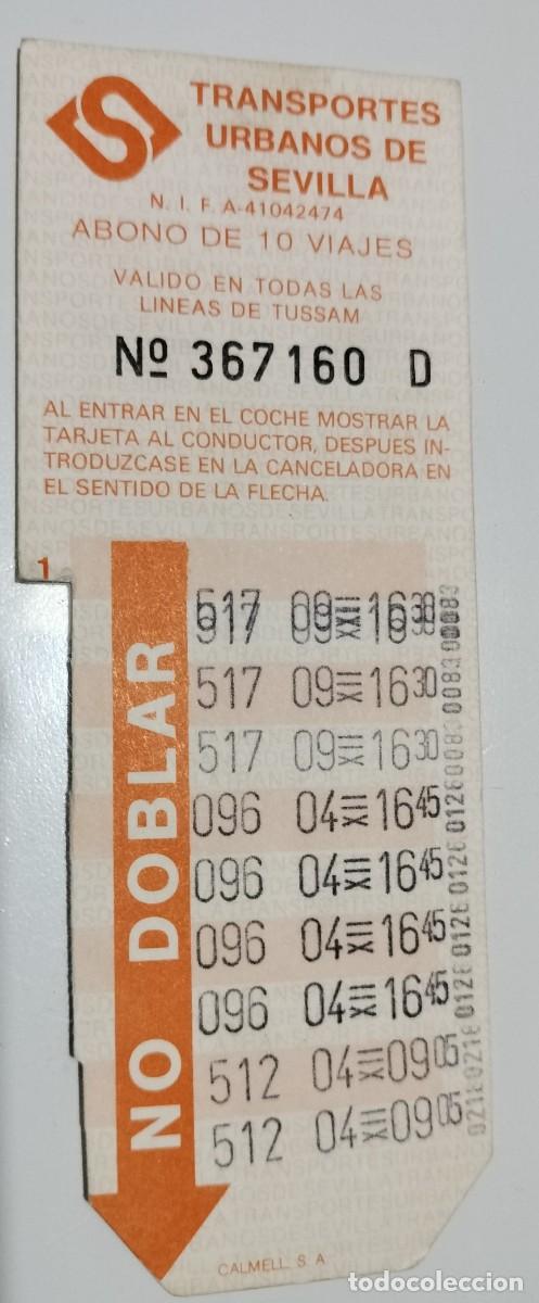 Coleccionismo billetes de transporte: Bonob&uacute;s TUSSAM Sevilla naranja &ndash; Abono 10 viajes con transbordo &ndash; Formato alargado