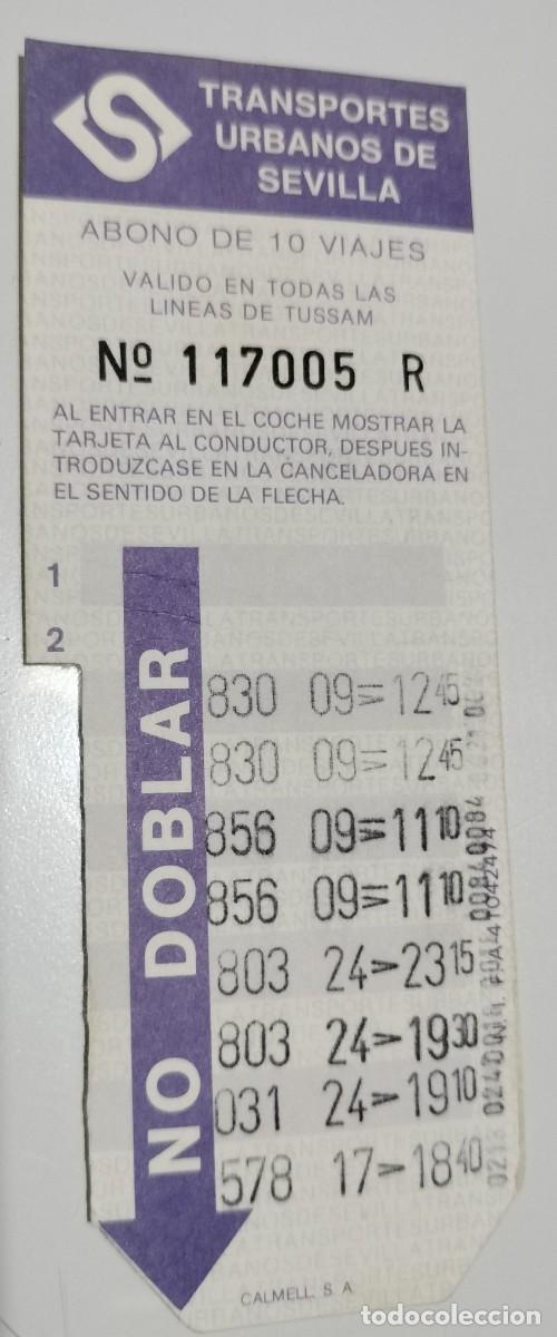 Coleccionismo billetes de transporte: Bonob&uacute;s TUSSAM Sevilla violeta &ndash; 10 viajes con transbordo &ndash; 2 casillas sin cancelar