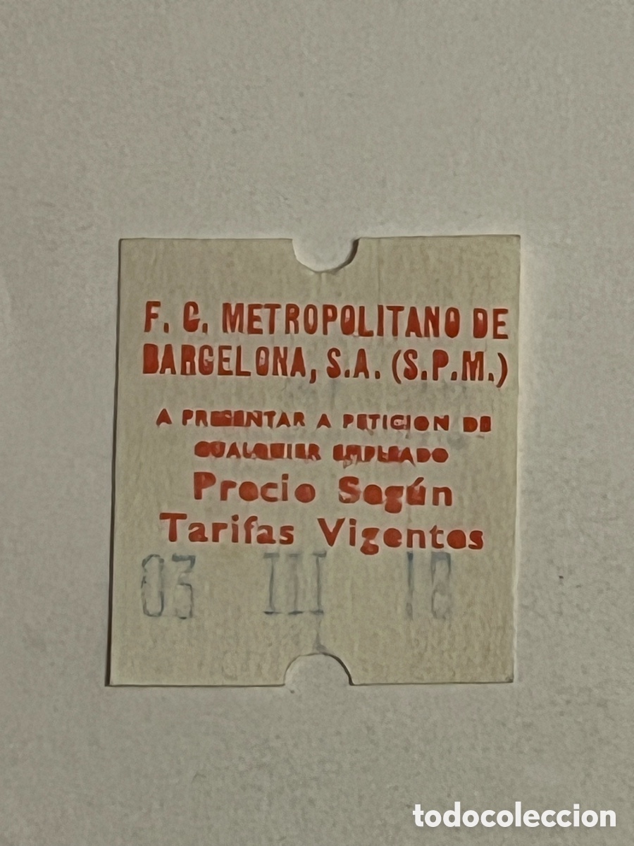 Coleccionismo billetes de transporte: FERROCARRIL METROPOLITANO DE BARGELONA (h.1960?) Billete de peque&ntilde;o tama&ntilde;o