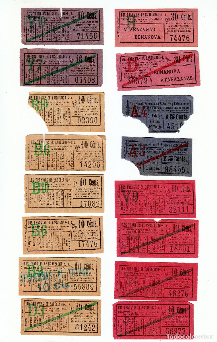 Coleccionismo billetes de transporte: Gran lote. Billetes Tranv&iacute;as de Barcelona. Atarazanas Bonanova, San Andr&eacute;s Extensiones... rp