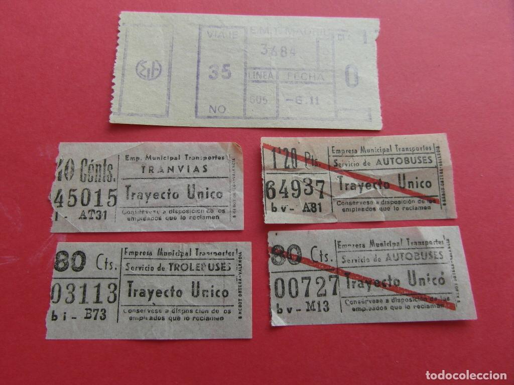 Coleccionismo billetes de transporte: 5 BILLETE DIFERENTES MADRID EMT TRANVIA TROLEBUSES AUTOBUSES