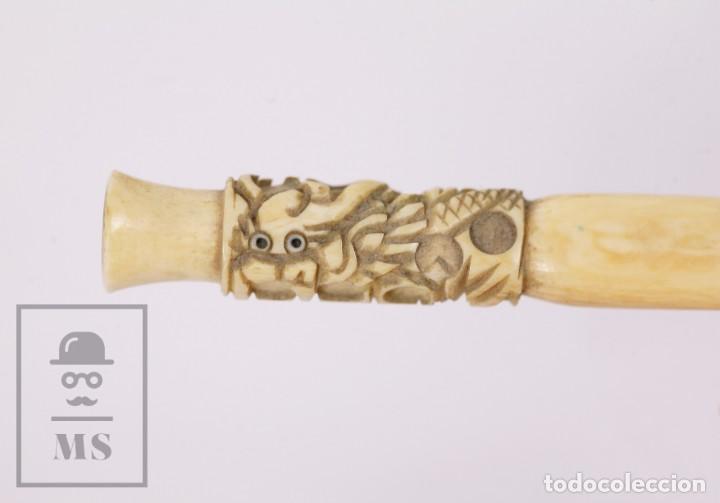 Boquillas de colección: Antigua Boquilla de Marfil Tallado - Dragón Chino - Tabaco / Cigarrilos - Longitud 7,5 cm - Foto 2 - 227010900