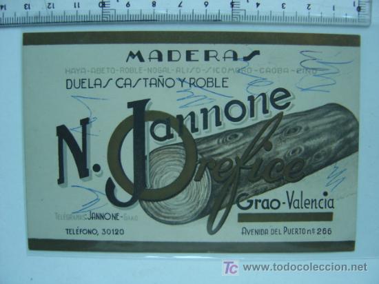 Coleccionismo de carteles: MADERAS N. JANNONE OREFICE - GRAO VALENCIA - Foto 1