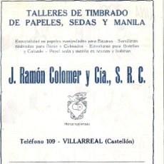 Coleccionismo de carteles: J.RAMON COLOMER Y CIA , S.R.C. **VILLARREAL ( CASTELLON)**. Lote 7300801
