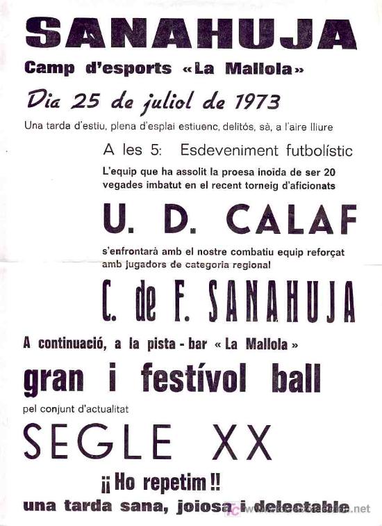 Coleccionismo de carteles: Cartell partit de futbol U.D.CALAF - C.F.SANAUJA (Lleida)