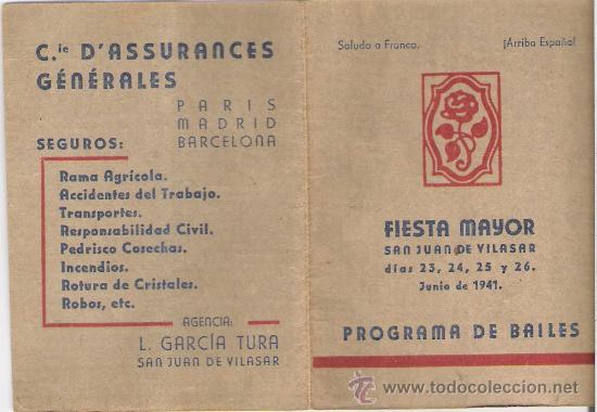 Coleccionismo de carteles: FIESTA MAYOR  *SAN JUAN DE VILASAR     .JUNIO 1941     .PROGRAMA DE BAILES - Foto 3