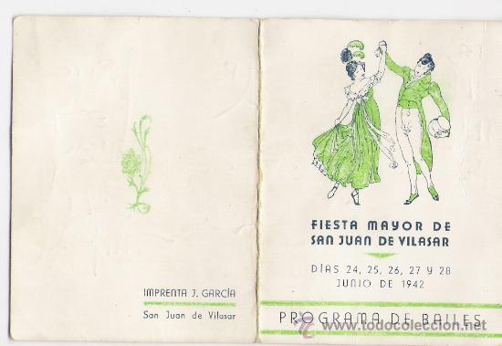 Coleccionismo de carteles: FIESTA MAYOR DE SAN JUAN DE VILASAR    .PROGRAMA DE BAILES  JUNIO 1942 - Foto 2
