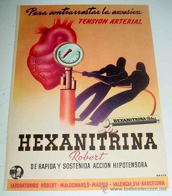 Collectionnisme d'affiches: ANTIGUA HOJA PUBLICITARIA DE PUBLICIDAD DE FARMACIA - HEXANITRINA POR UN LADO Y AMINOFILINA POR EL R